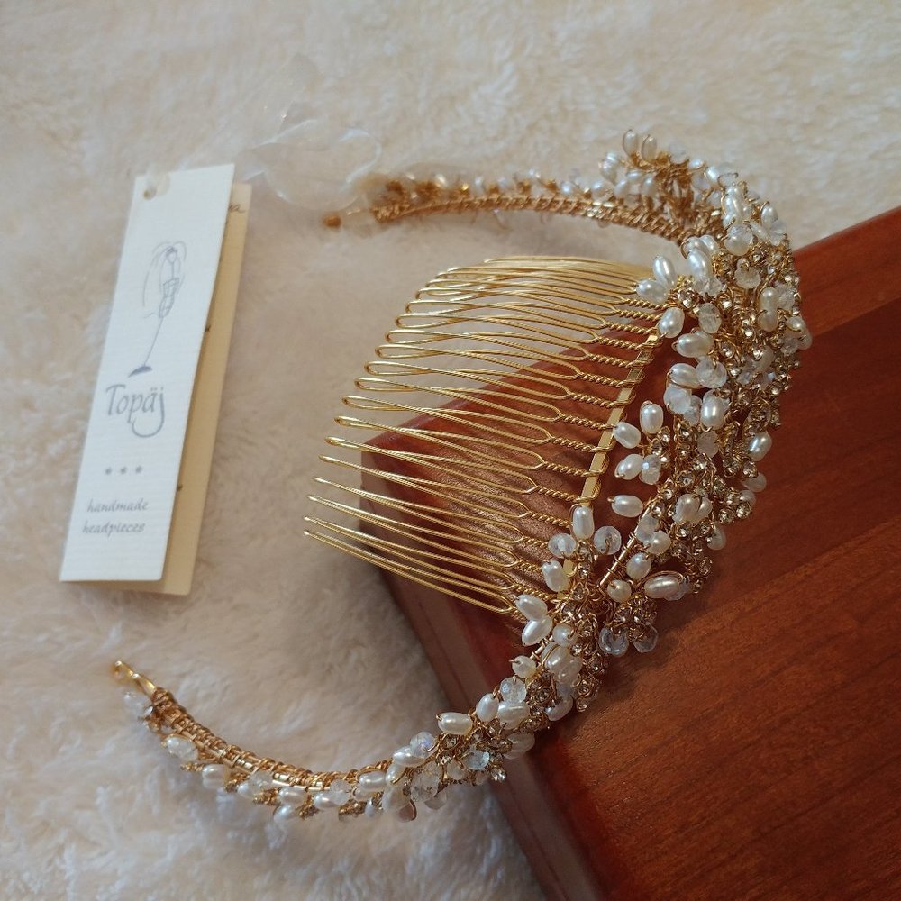 Handmade Bridal Tiara Headpiece w/ Crystal & Pearl